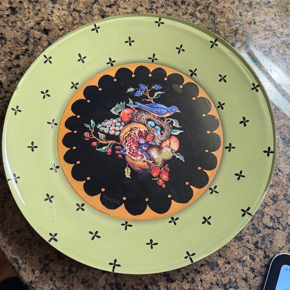 Tracy Porter Home Collection Decorative Plate Hand Painted Bird in Nest/ Fruit